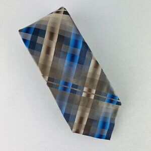 Kenneth Cole Reaction Cross Stripes Beige Blue Necktie Tie 100% Silk